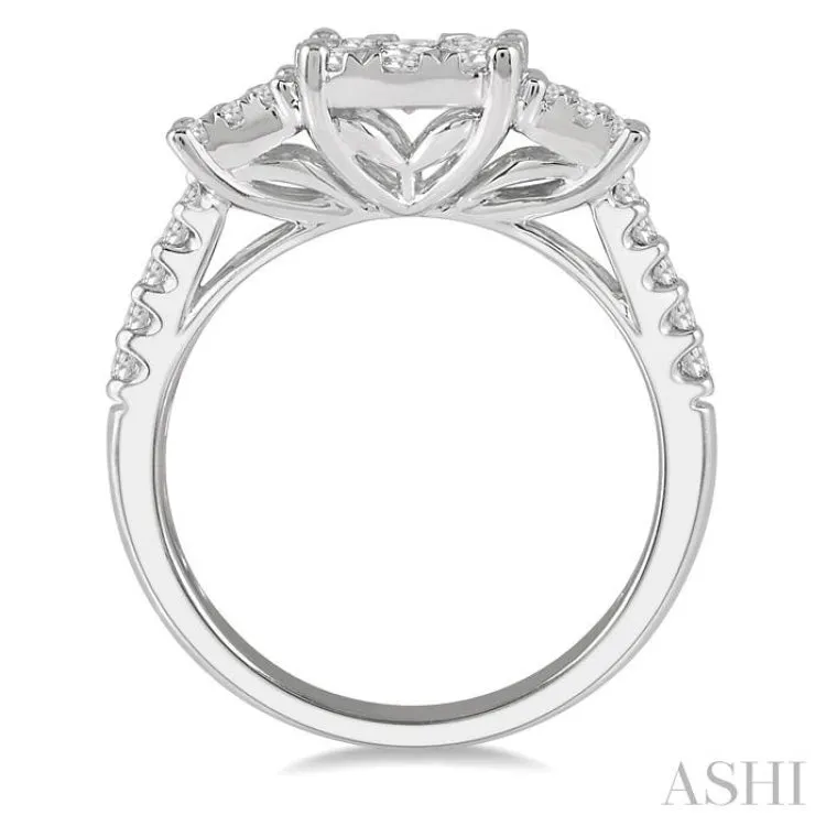 1 1/10 Ctw Triple Circle Round Cut Lovebright Diamond Ring in 14K White Gold