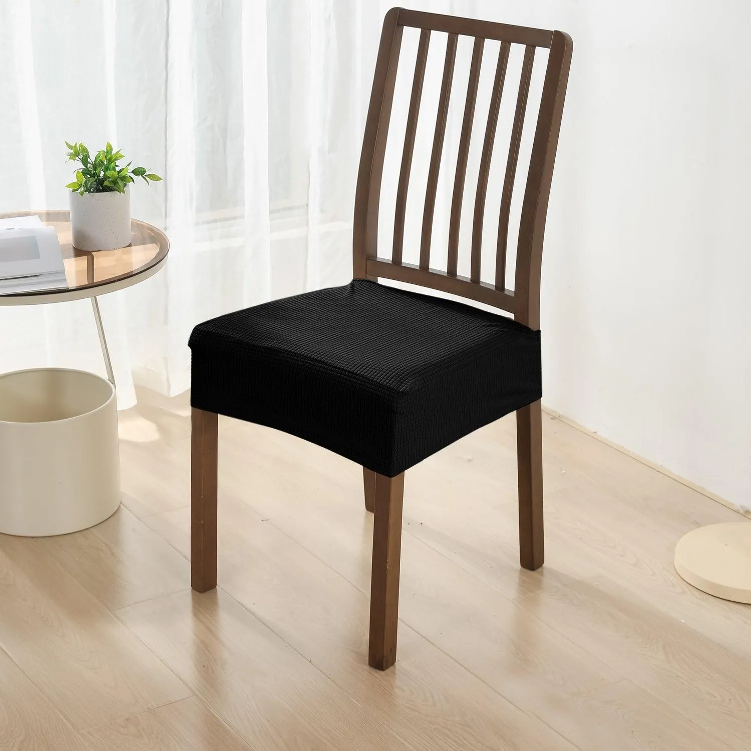 100% Waterproof Jacquard Dining Chair Seat Cushion Cover, Black