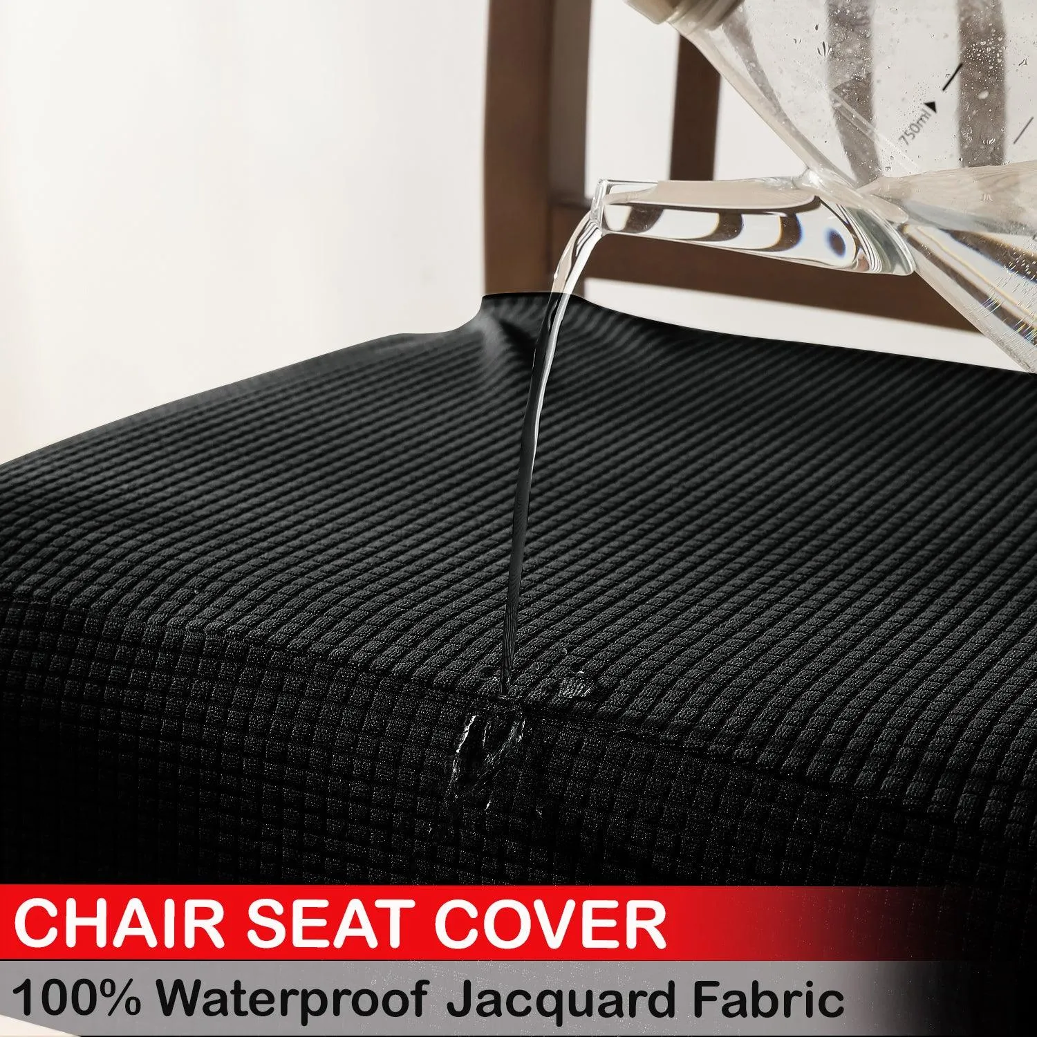 100% Waterproof Jacquard Dining Chair Seat Cushion Cover, Black