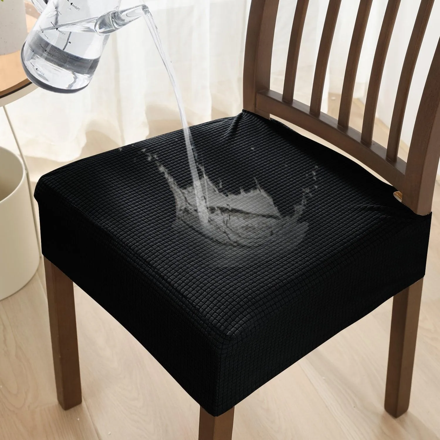 100% Waterproof Jacquard Dining Chair Seat Cushion Cover, Black