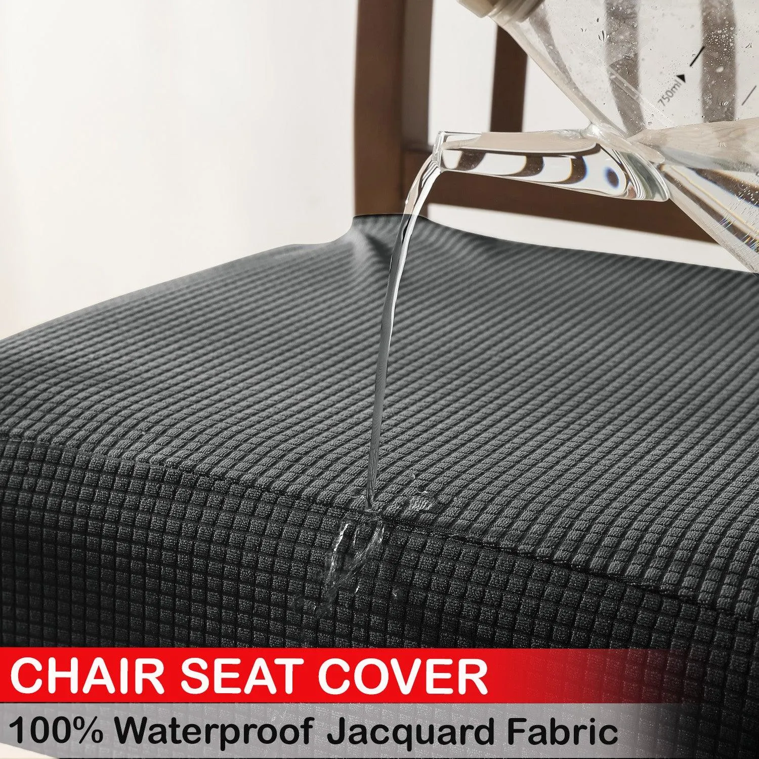 100% Waterproof Jacquard Dining Chair Seat Cushion Cover, Dark Grey