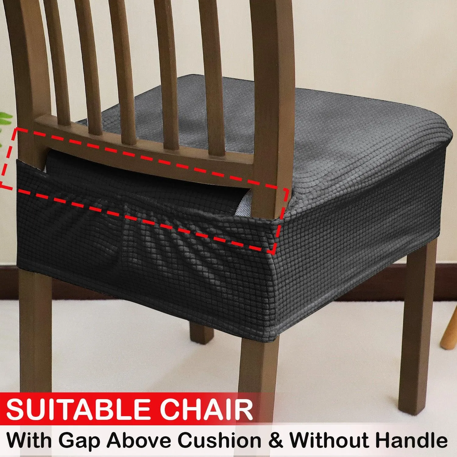 100% Waterproof Jacquard Dining Chair Seat Cushion Cover, Dark Grey