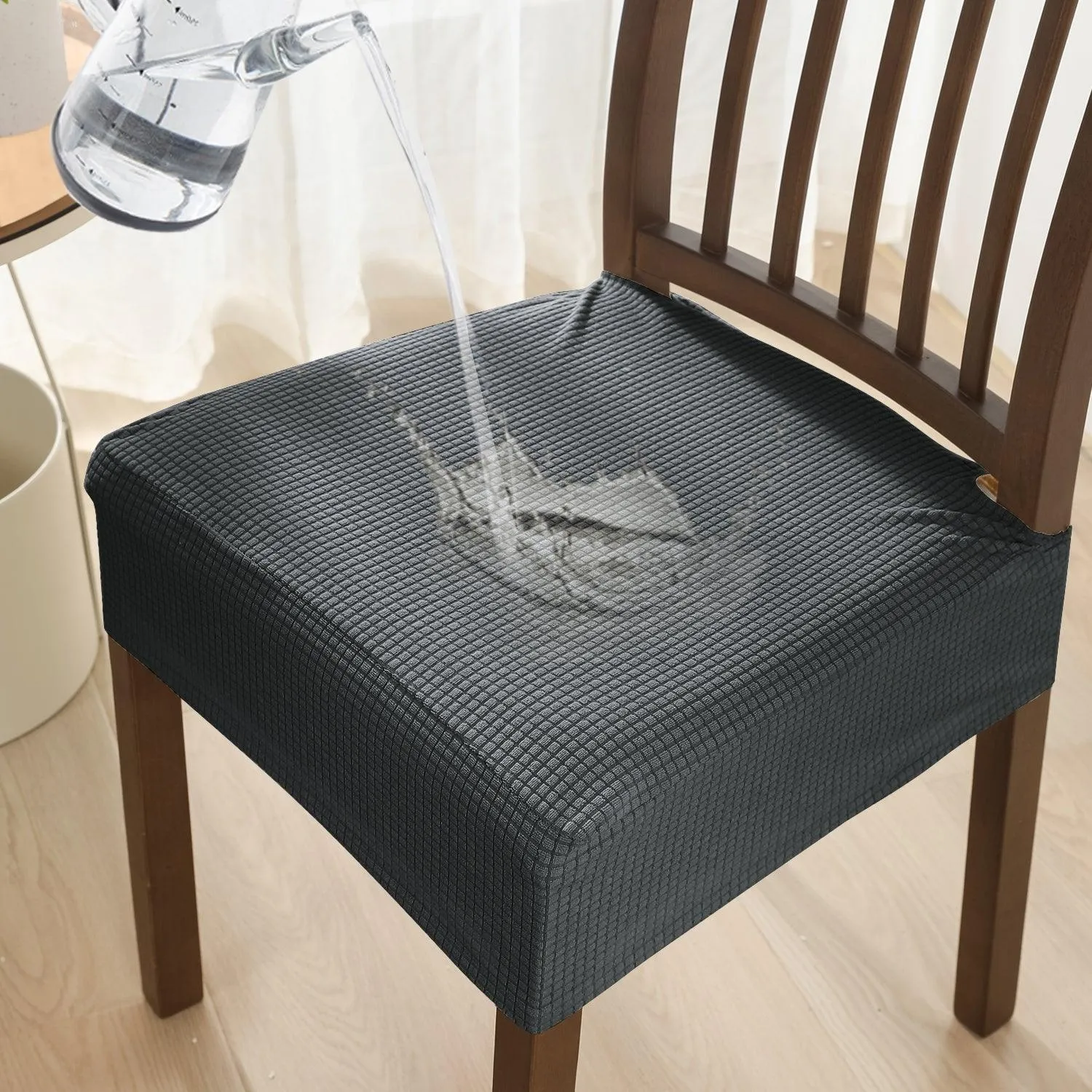 100% Waterproof Jacquard Dining Chair Seat Cushion Cover, Dark Grey