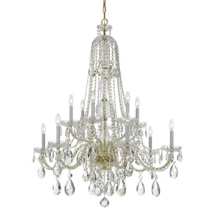 12 Light Polished Brass Crystal Chandelier Draped In Clear Hand Cut Crystal - C193-1112-PB-CL-MWP