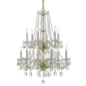 12 Light Polished Brass Crystal Chandelier Draped In Clear Spectra Crystal - C193-1137-PB-CL-SAQ