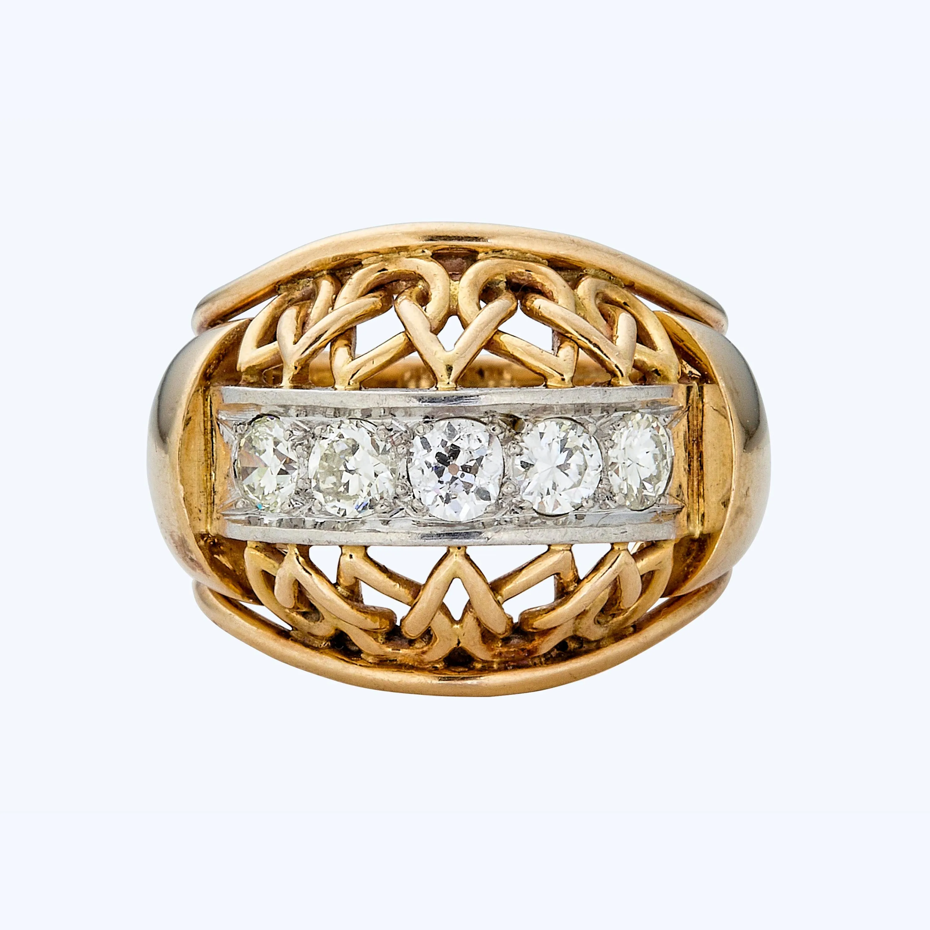 1950S French Gold And Diamond Filigree Ring