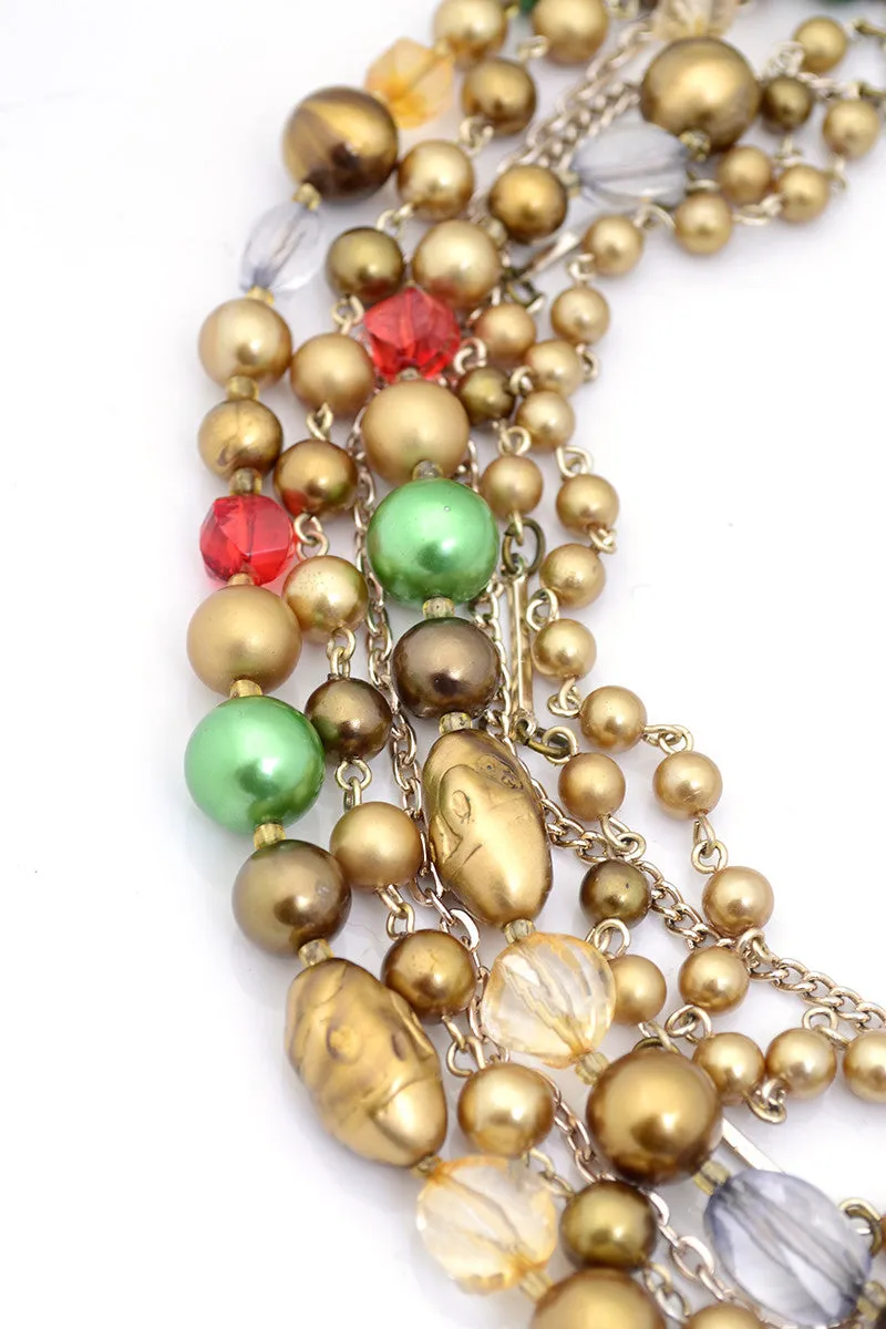 1960s Beaded Multi Strand Vintage Necklace Made in Japan