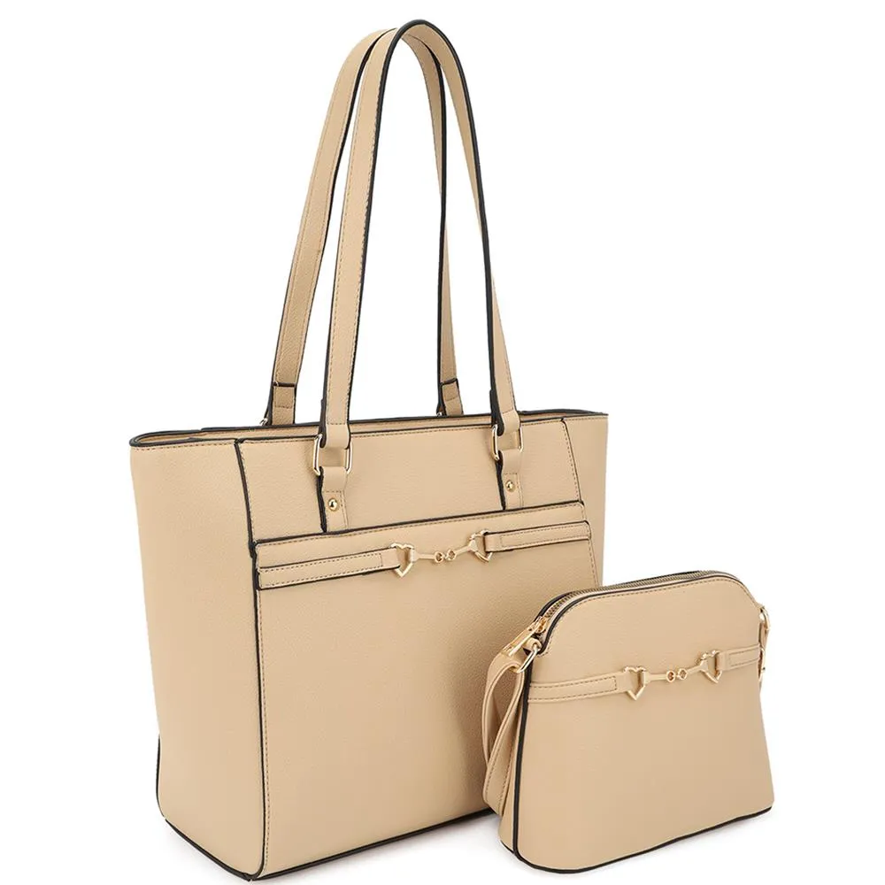 2 in 1 Smooth Matching Shoulder Tote Bag With Crossbody Set