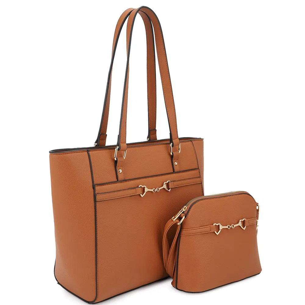 2 in 1 Smooth Matching Shoulder Tote Bag With Crossbody Set