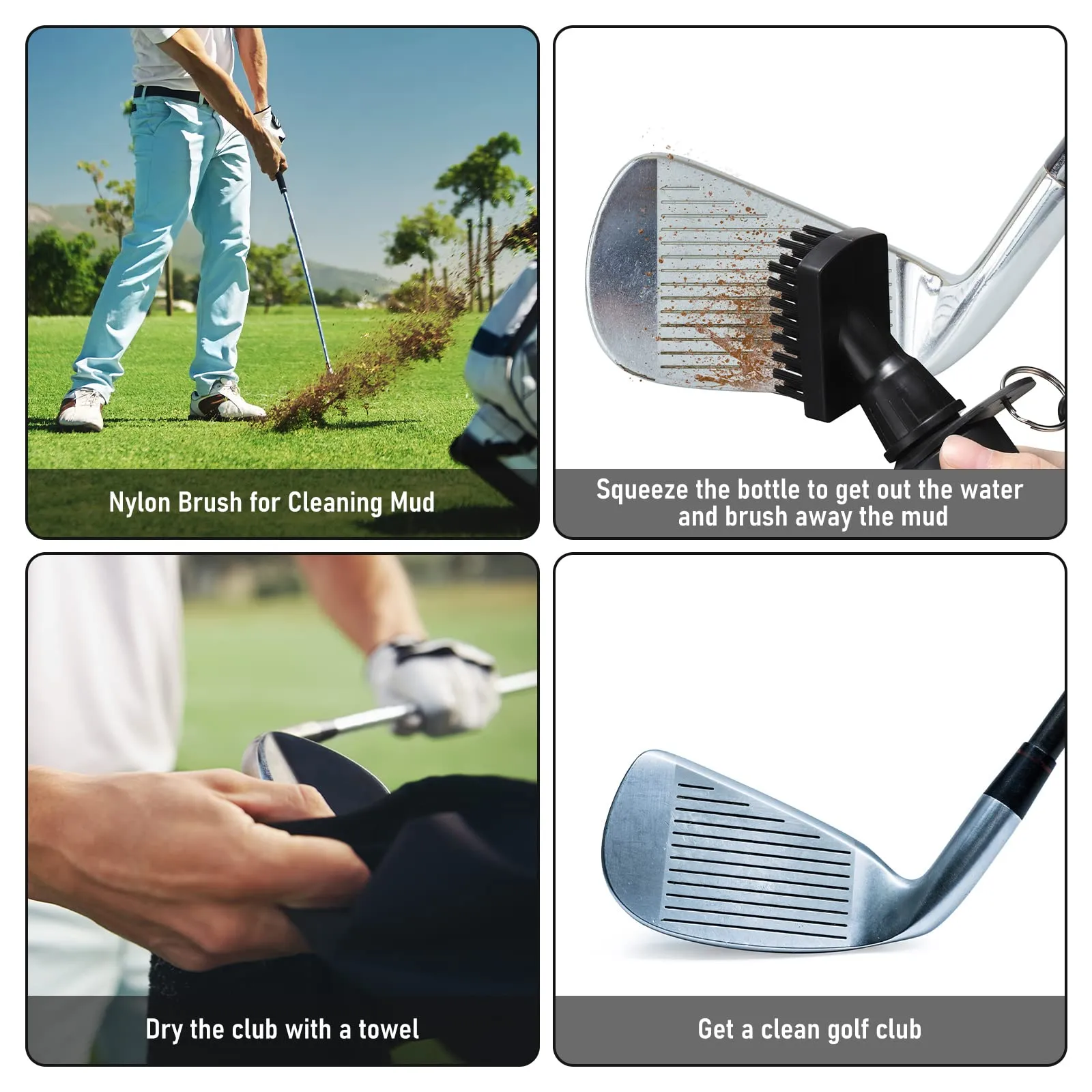 2 Pack Golf Club Cleaner Groove Tube Golf Brush Golf Club Brush with Leakproof Reservoir Tube, Squeeze Bottle for Easy Cleaning, 7 Inches Tall