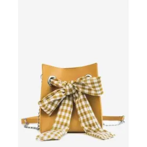 2 Pieces Plaid Bowknot Square Shaped Crossbody Set - Yellow