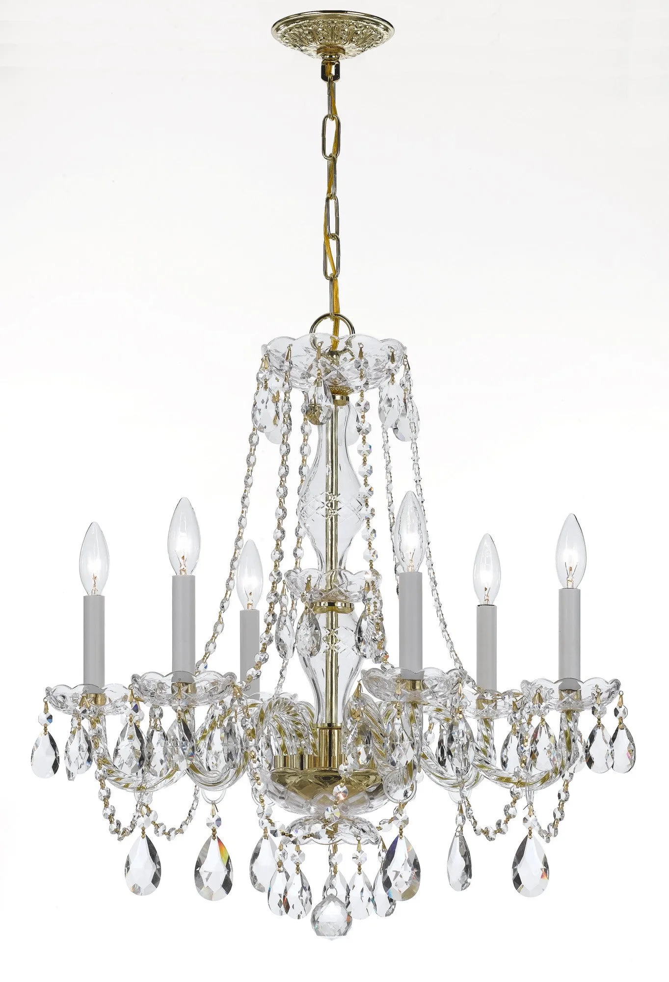 6 Light Polished Brass Crystal Chandelier Draped In Clear Swarovski Strass Crystal - C193-5086-PB-CL-S