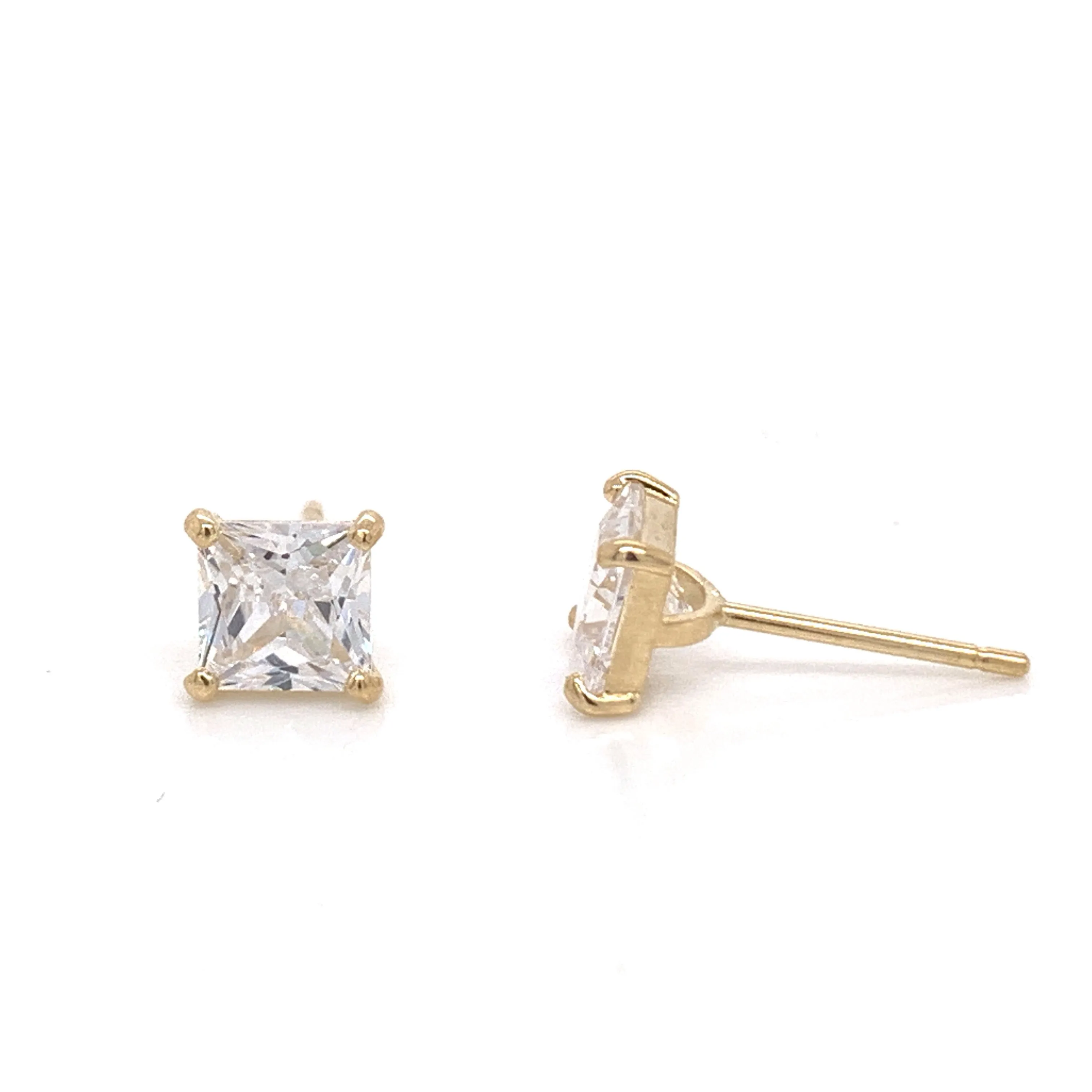 9ct Gold 4 Claw Princess Cut Cz Studs