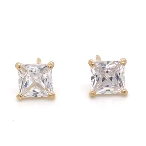 9ct Gold 4 Claw Princess Cut Cz Studs