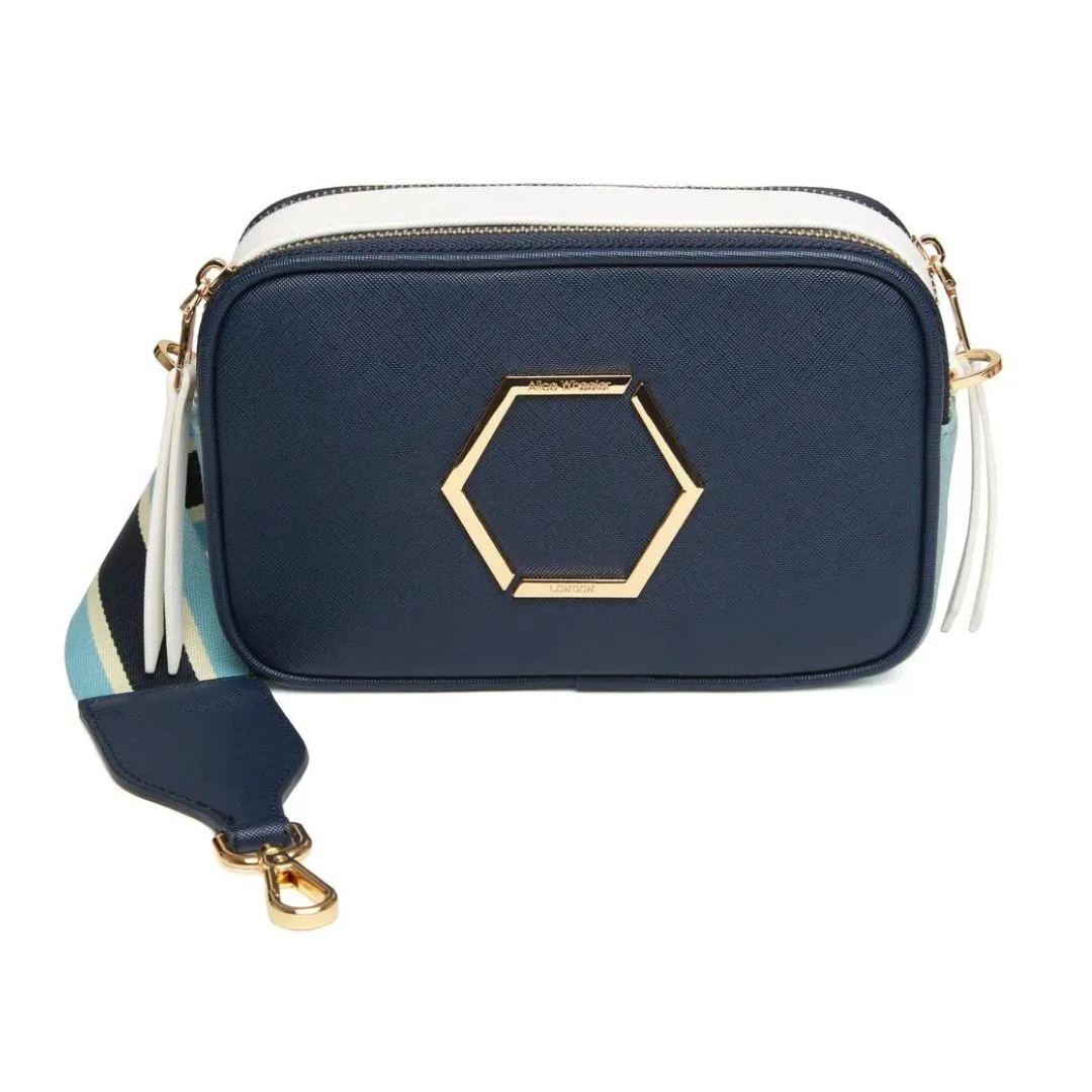 Alice Wheeler Pimlico Honeycomb Tricolour Cross Body Bag - Navy