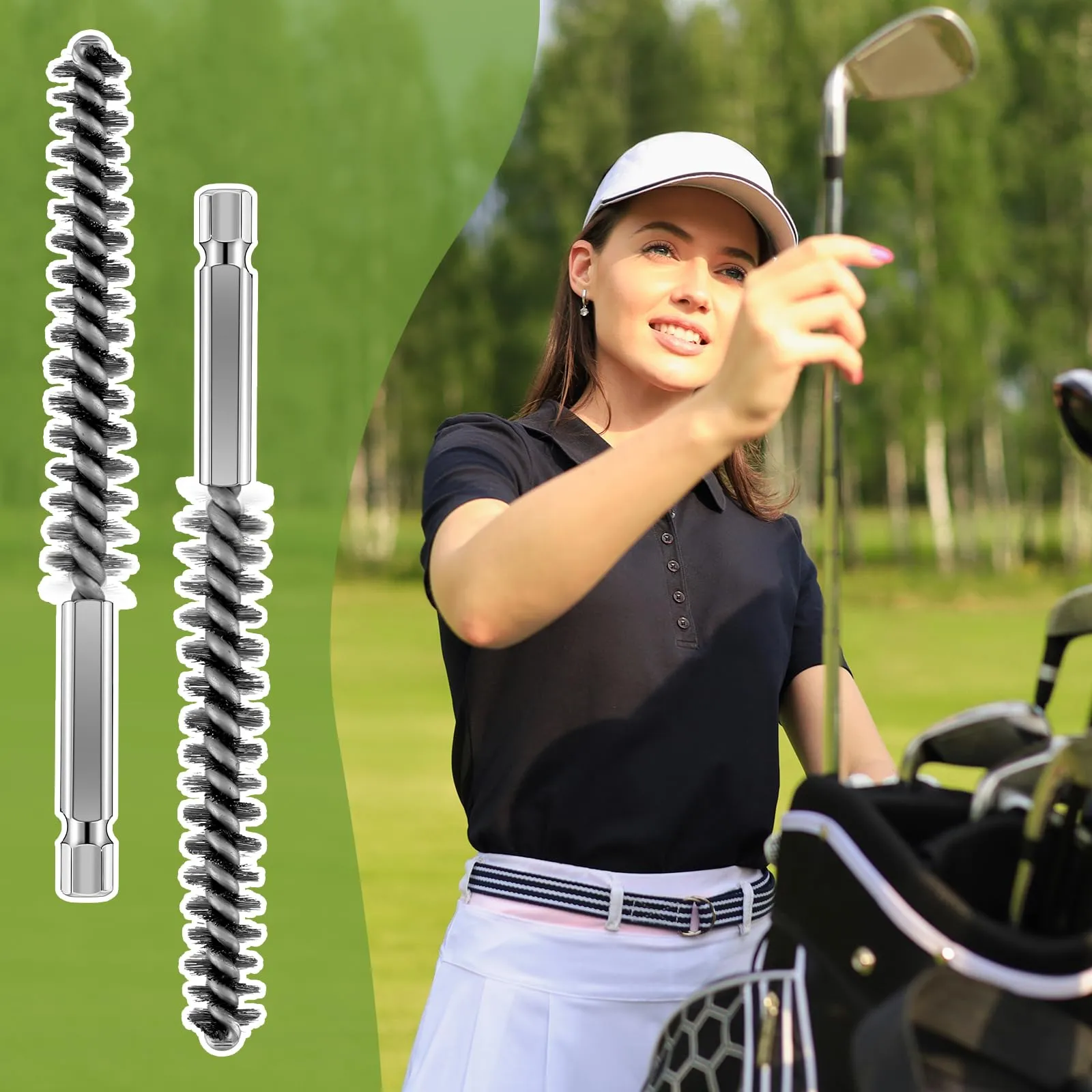 Andibro 4 Pcs Golf Clubs Head Hosel Brush, Stainless Steel Golf Shaft Ferrules Brush Electric Drill Wire Brush Cleaning Tool for Deeply Clean Debris Dust Glue in Golf Club Hosel Holes Wood Iron