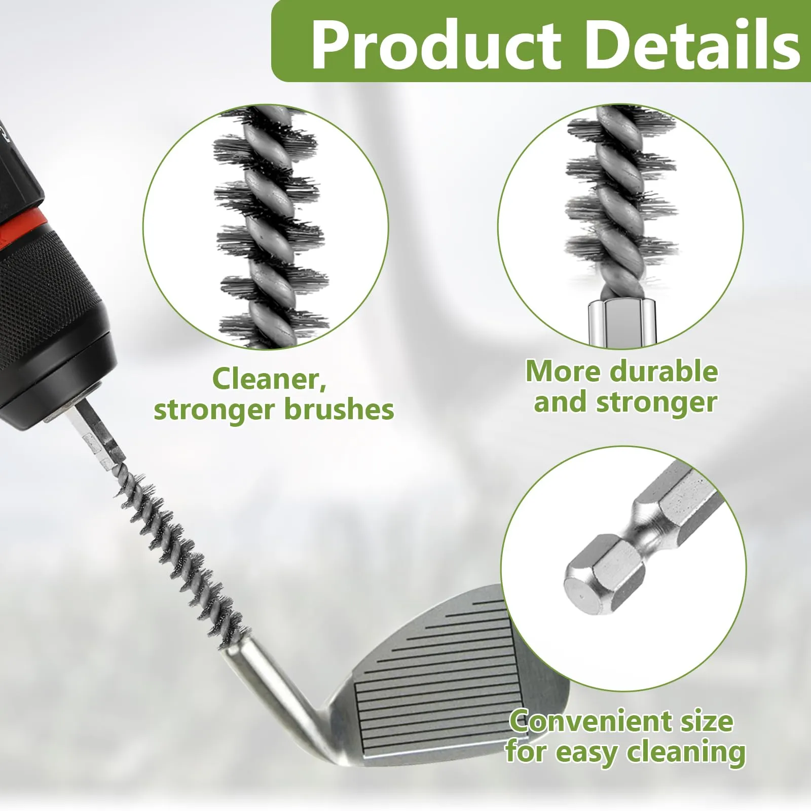 Andibro 4 Pcs Golf Clubs Head Hosel Brush, Stainless Steel Golf Shaft Ferrules Brush Electric Drill Wire Brush Cleaning Tool for Deeply Clean Debris Dust Glue in Golf Club Hosel Holes Wood Iron