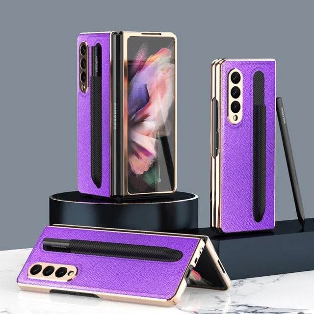 Anti-Fall Case For Samsung Galaxy Z Fold 3 Case Luxury Shockproof Cover With Pencil Bag