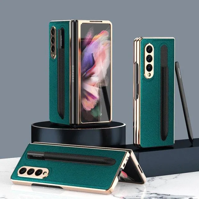 Anti-Fall Case For Samsung Galaxy Z Fold 3 Case Luxury Shockproof Cover With Pencil Bag