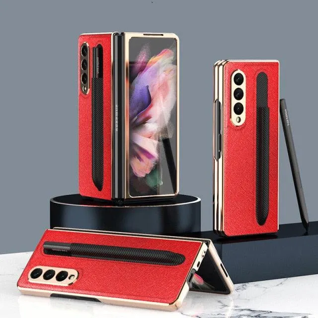 Anti-Fall Case For Samsung Galaxy Z Fold 3 Case Luxury Shockproof Cover With Pencil Bag