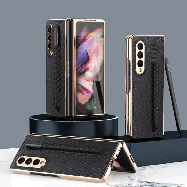 Anti-Fall Case For Samsung Galaxy Z Fold 3 Case Luxury Shockproof Cover With Pencil Bag