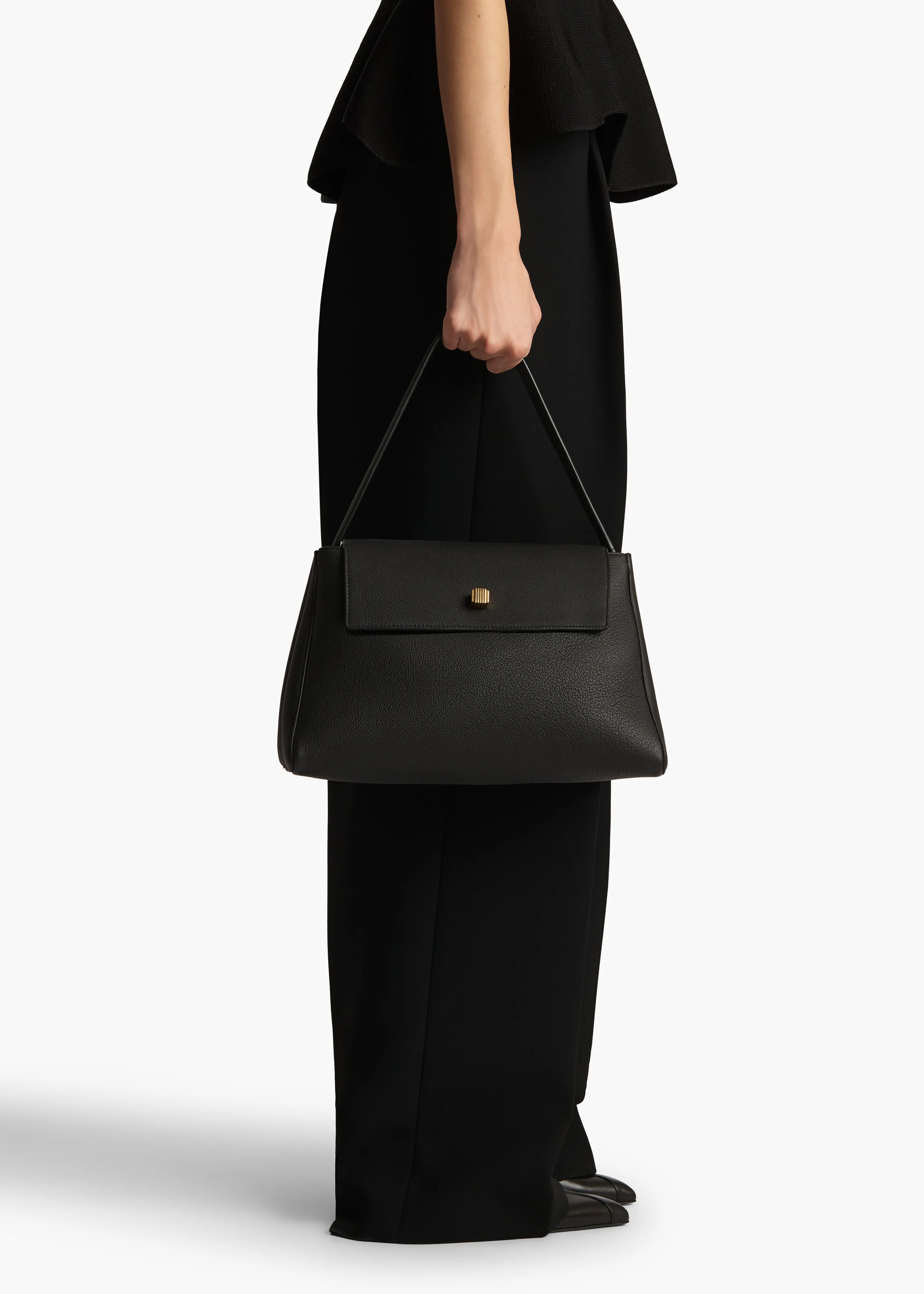 Audrey Top Handle Bag in Black Pebbled Leather