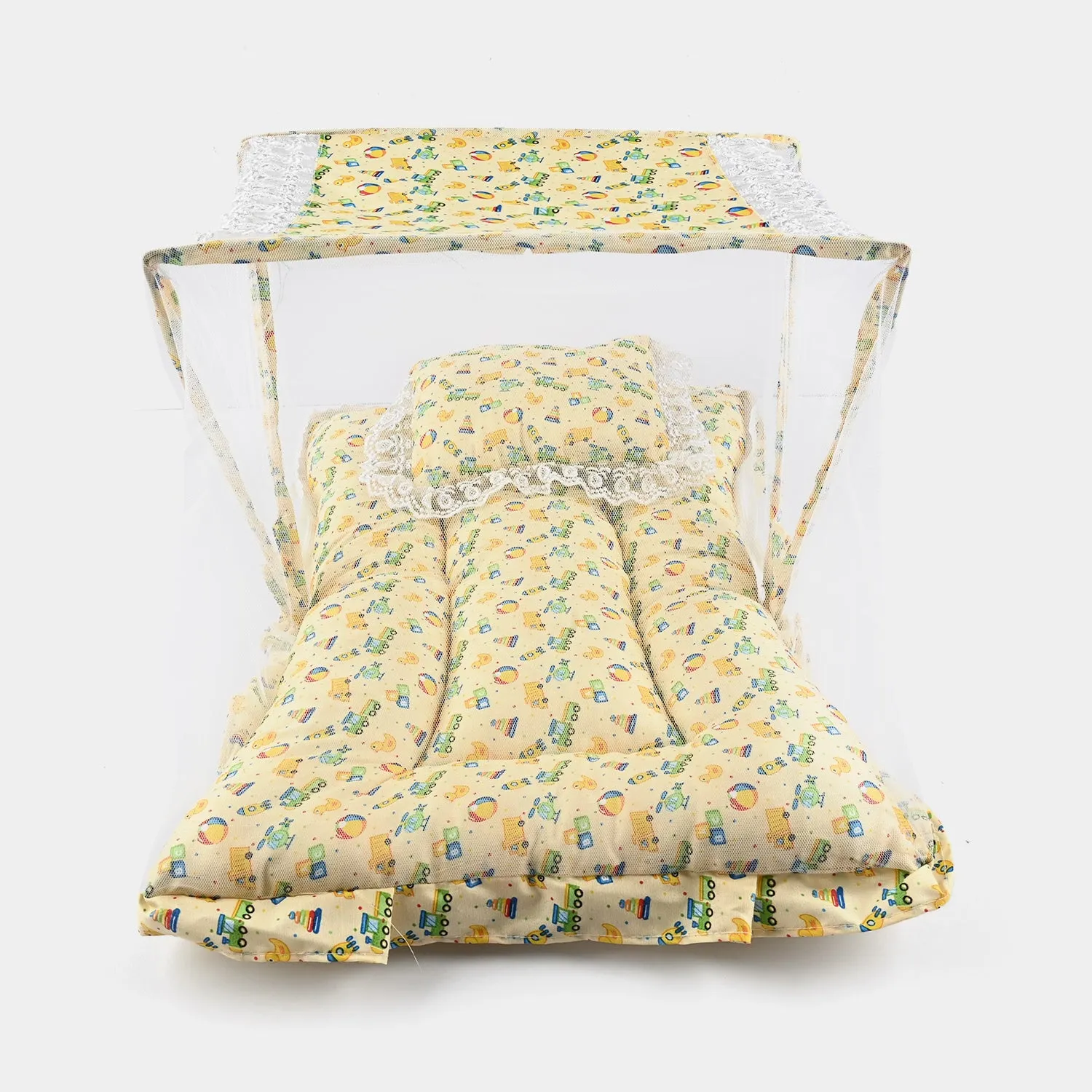 Baby Care Square Bed With Net | Yellow