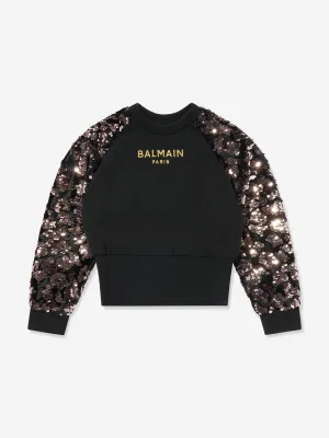 Balmain Girls Sequin Sleeve Sweatshirt in Black