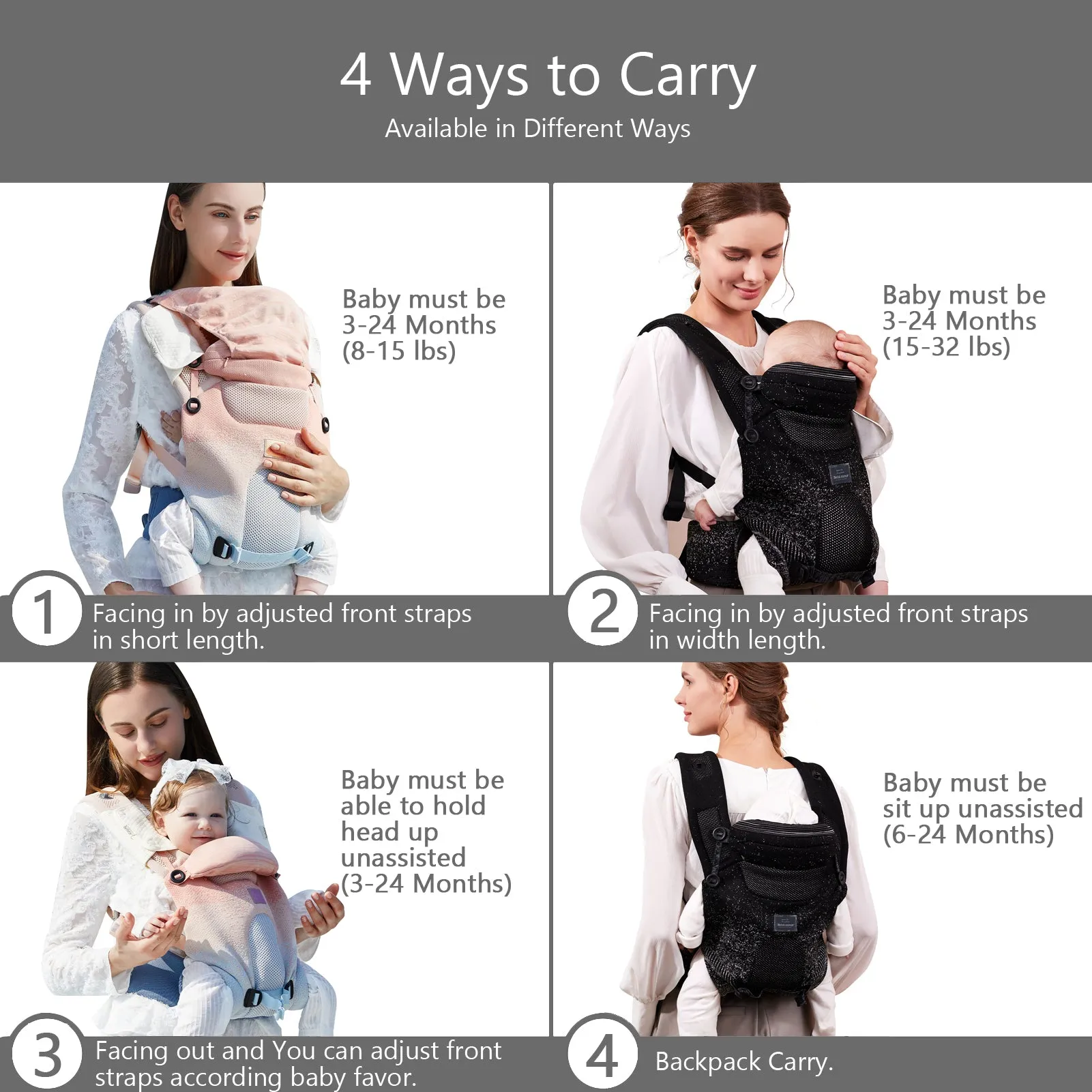 Bebamour Baby Carrier 3 Months 3D Air Mesh Baby Carrier for Infant and Toddlers Breathable Baby Carrier