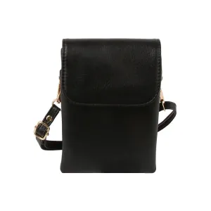 Black Flap Phone Pocket Crossbody Bag