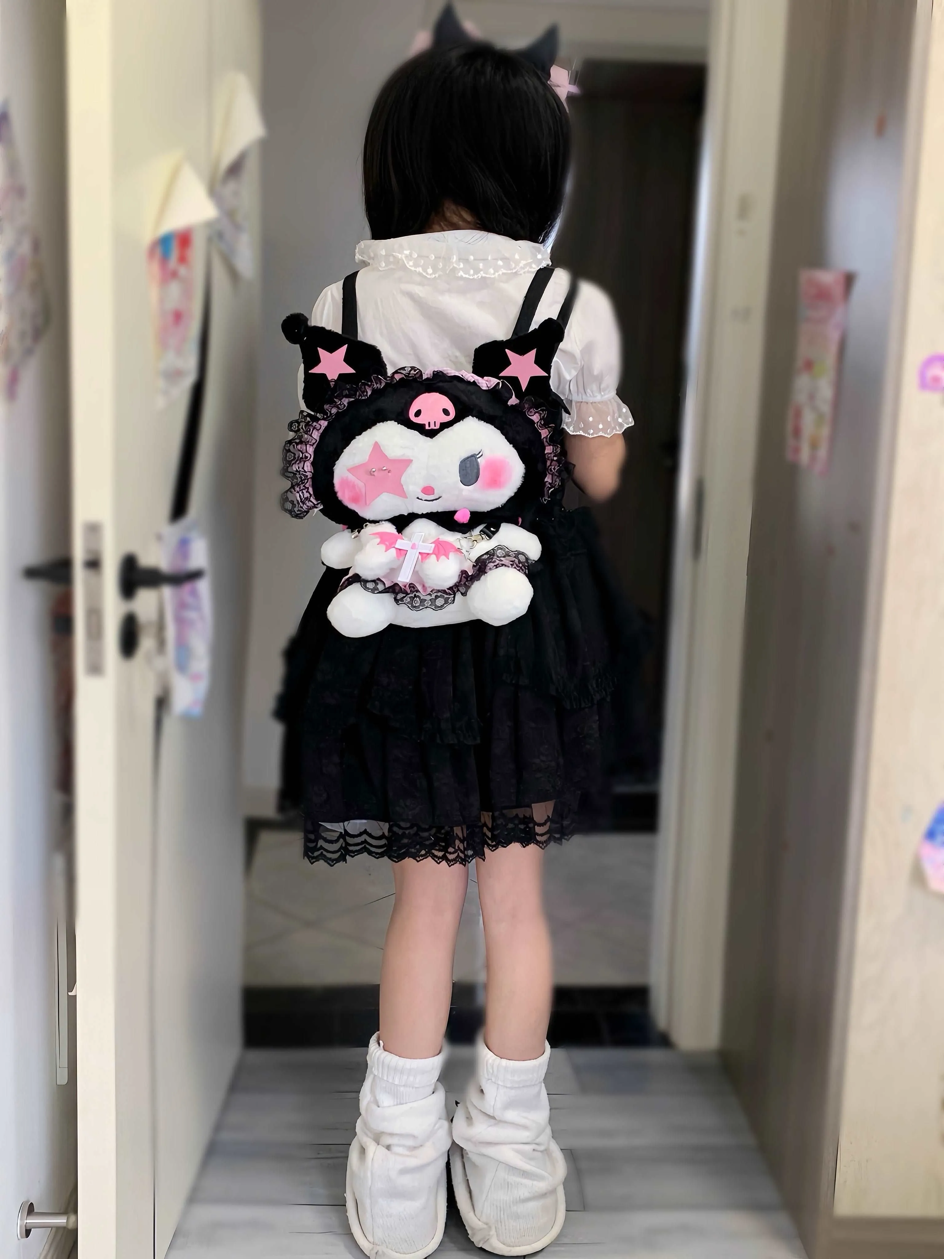 Black Purple Devil Y2K Lace School Backpack Doll Bag