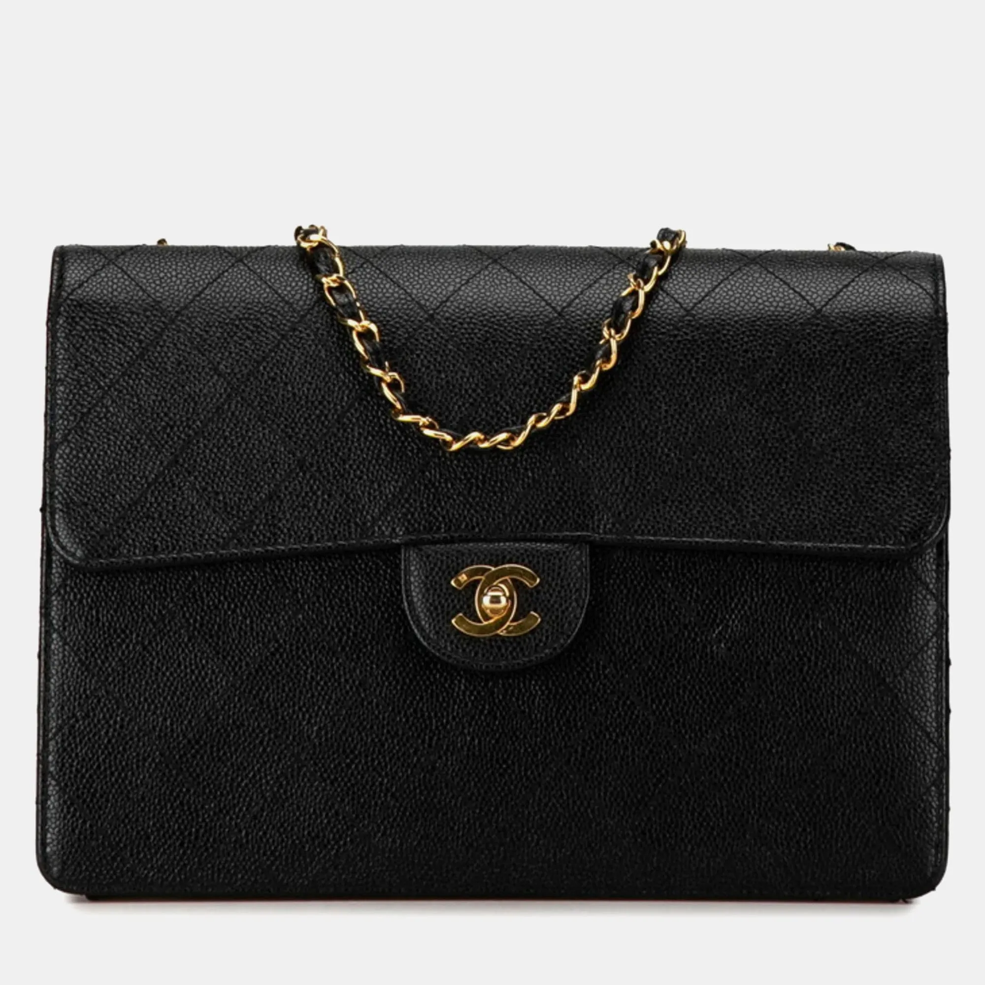 Black Quilted Caviar Jumbo Classic Single Flap Shoulder Bag