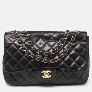 Black Quilted Leather Jumbo Classic Single Flap Bag