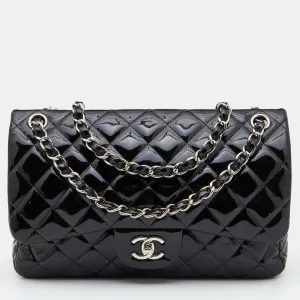 Black Quilted Patent Leather Jumbo Classic Double Flap Bag