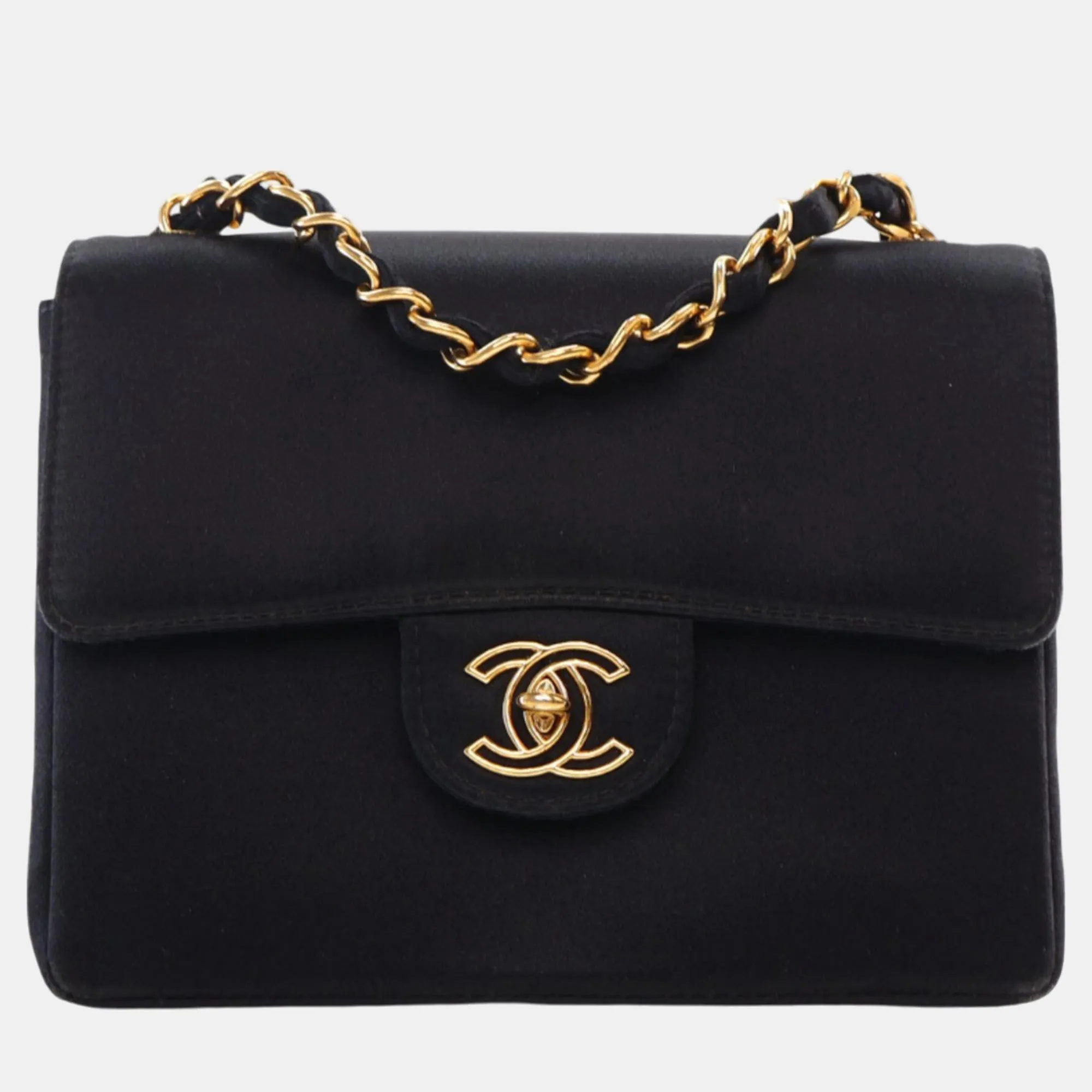 Black Satin Mini Square Classic Single Flap Bag