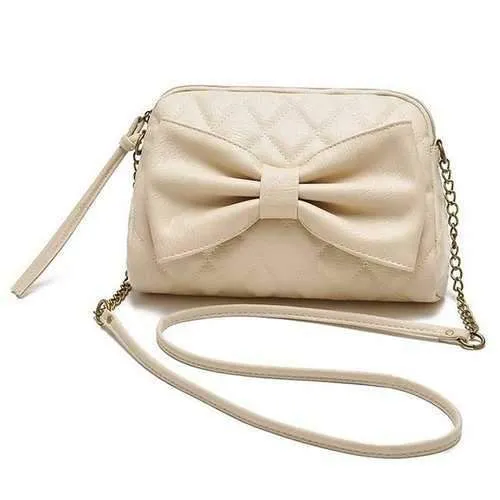 Bow Checked Crossbody Bag - Off-white