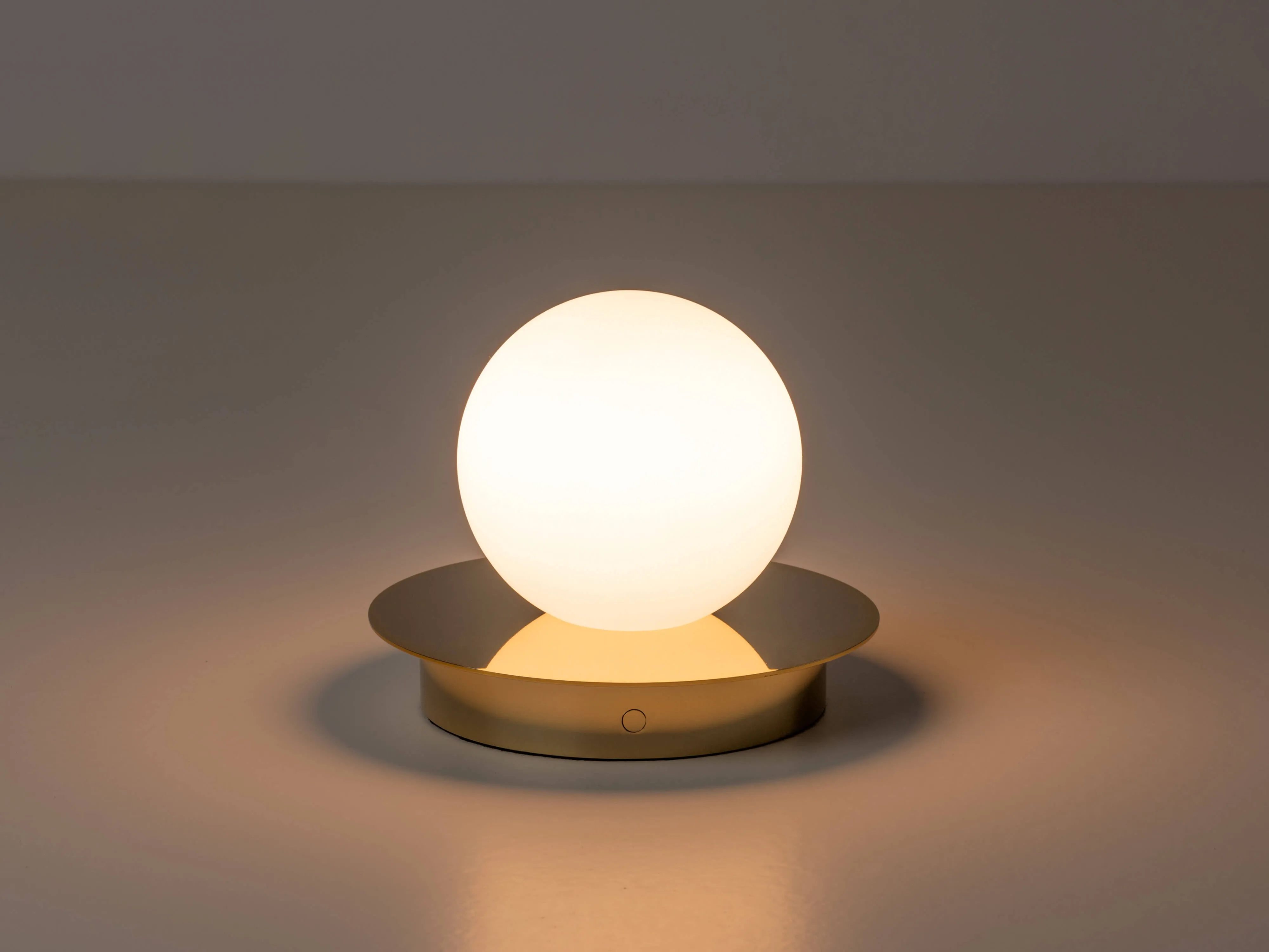 Brass opal disk cordless table lamp