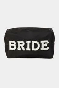 Bride Bag Black Cosmetic Zipper Closure w/Pearl Bride Embroidery