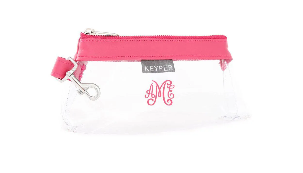 Bright Pink Vegan Leather CLEAR Bag with monogram