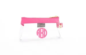 Bright Pink Vegan Leather CLEAR Bag with monogram