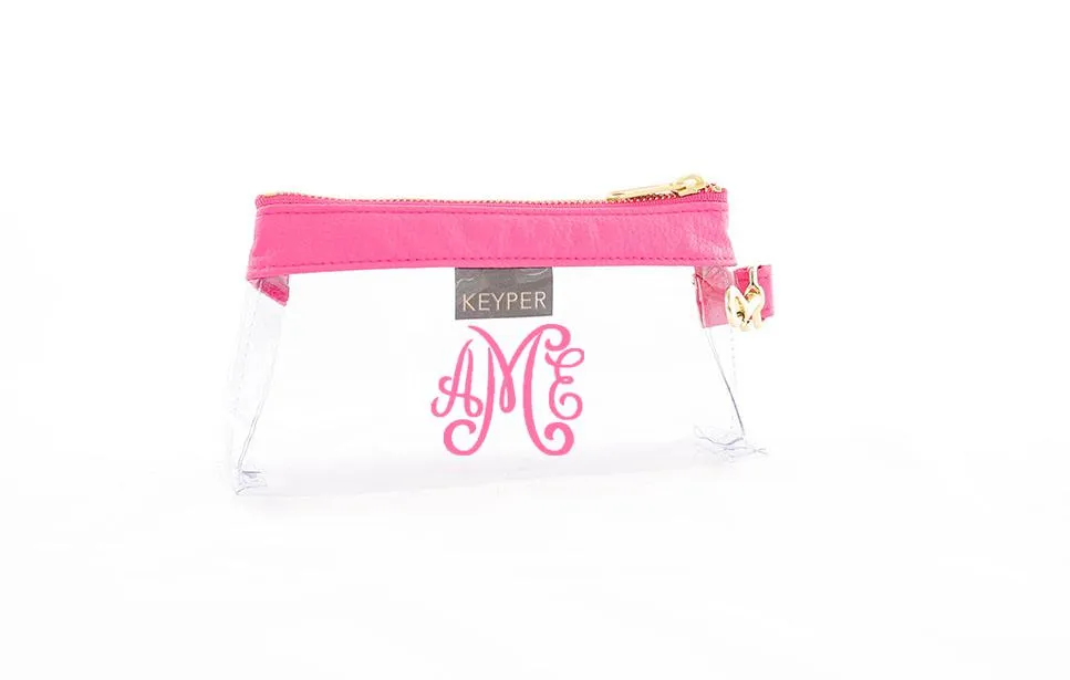 Bright Pink Vegan Leather CLEAR Bag with monogram