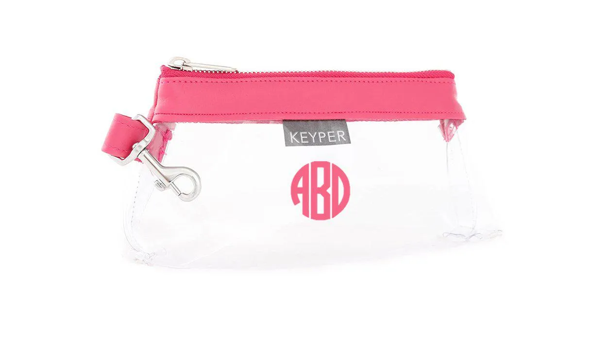 Bright Pink Vegan Leather CLEAR Bag with monogram