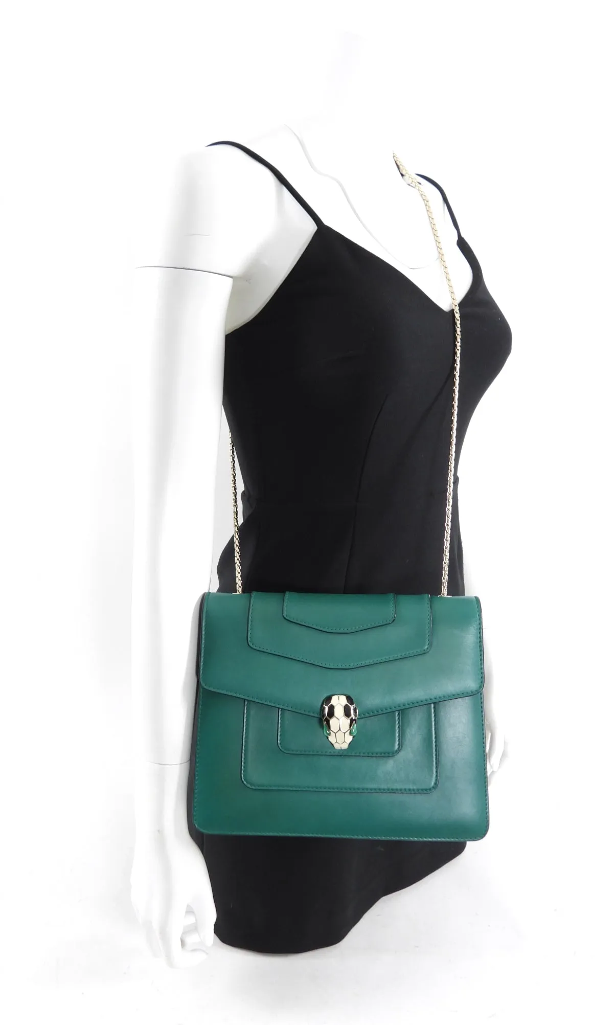 Bvlgari Dark Green Serpenti Forever Flap Bag