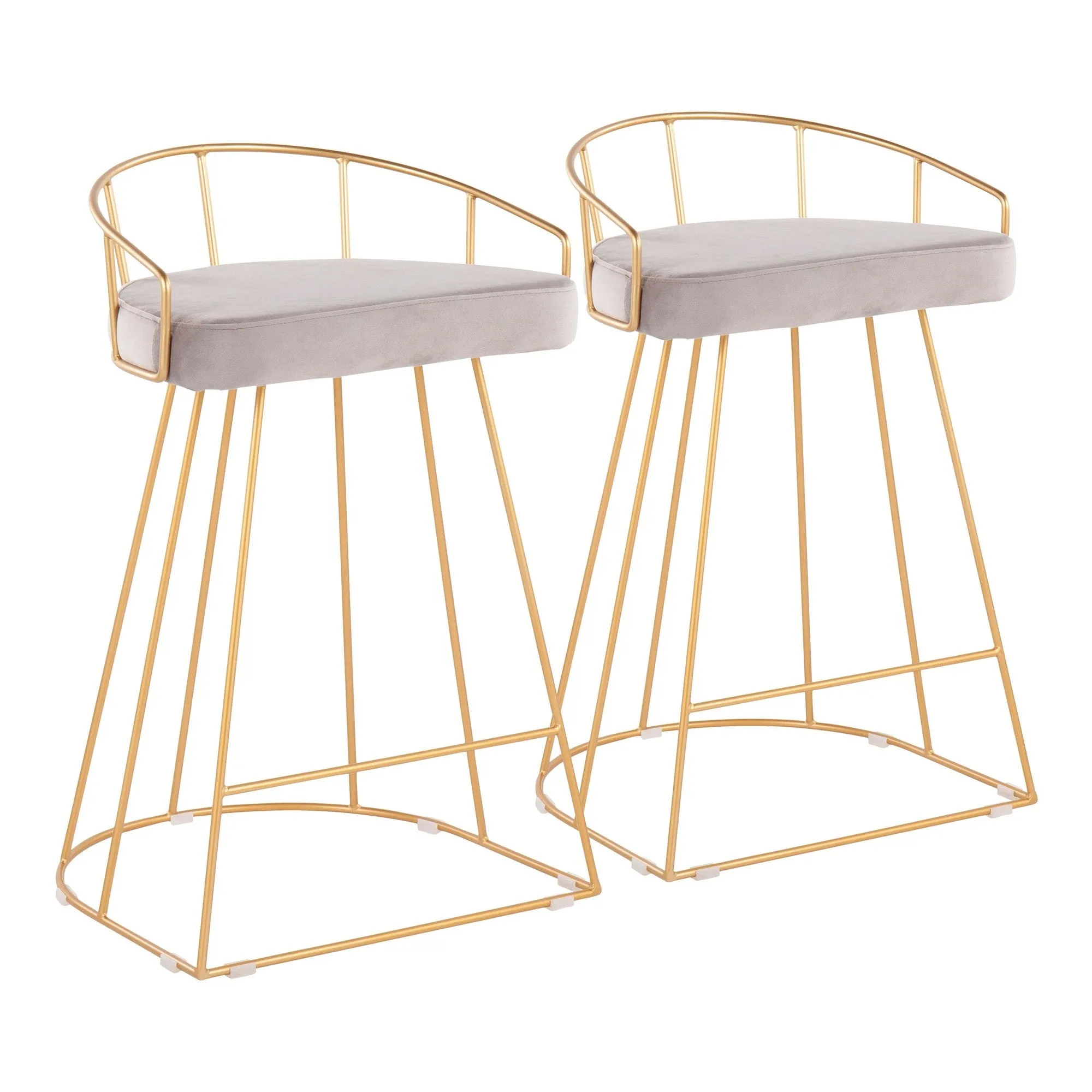 Canary Contemporary Counter Stool in Gold with Silver Velvet Fabric by LumiSource - Set of 2