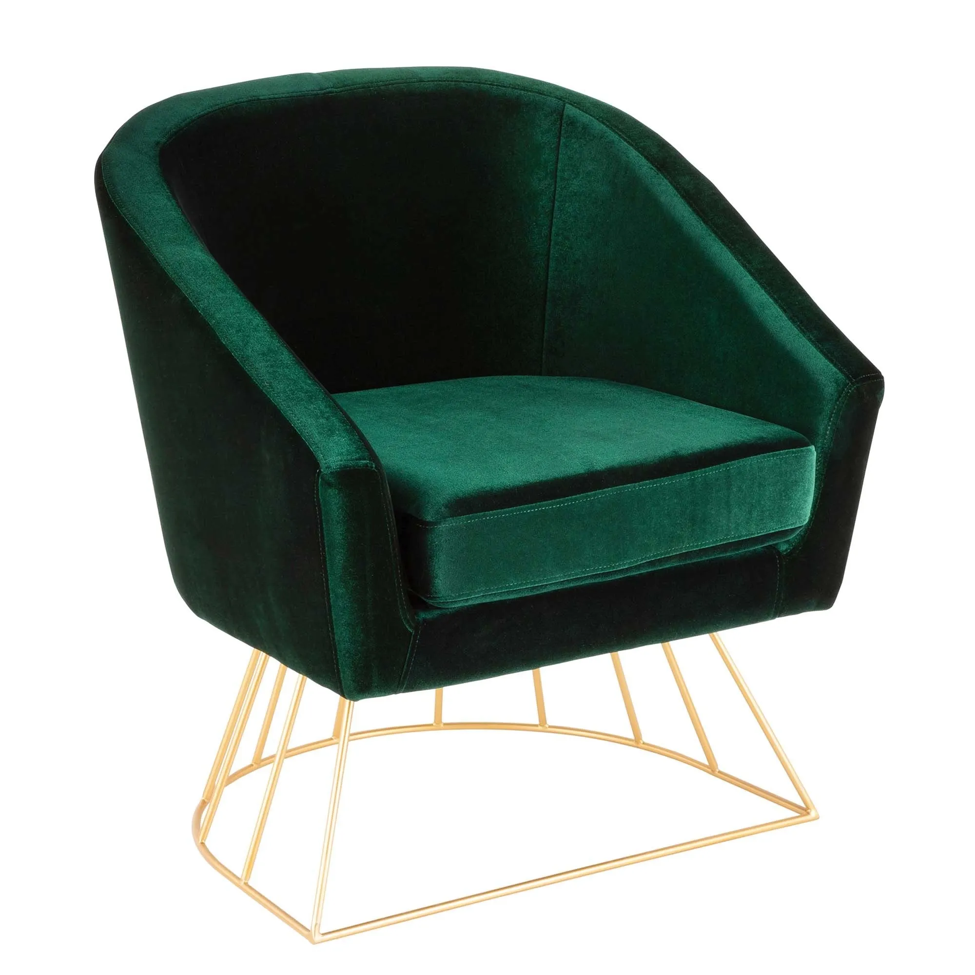 Canary Contemporary-Glam Tub Chair in Gold Metal and Emerald Green Velvet by LumiSource