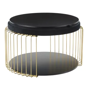 Canary Contemporary/Glam Coffee Table in Black MDF, Black Velvet and Gold Metal by LumiSource