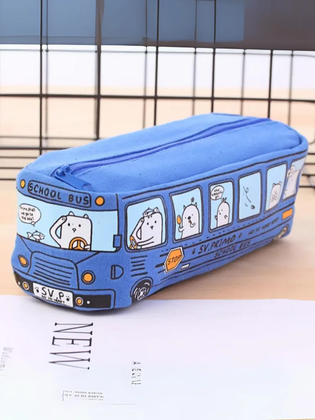 Cartoon School Bus Pencil Case - Fun and Spacious Stationery Organizer