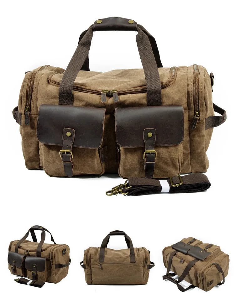 Casual Men's Large Storage Leather Canvas Traveling Duffle Bags 9133