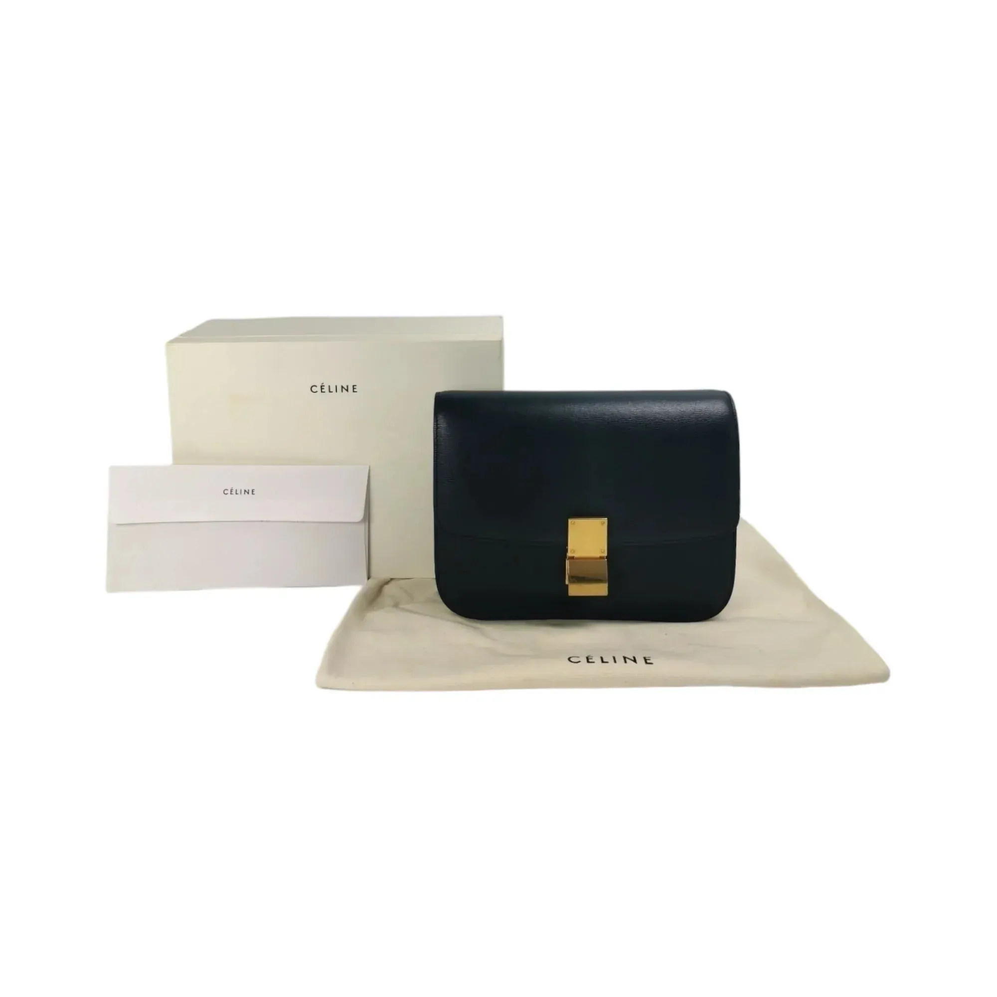 Celine Classic Box Medium Navy Blue Calfskin