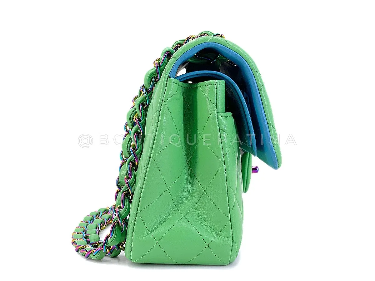 Chanel 2021 Green Small Classic Double Flap Bag Rainbow HW